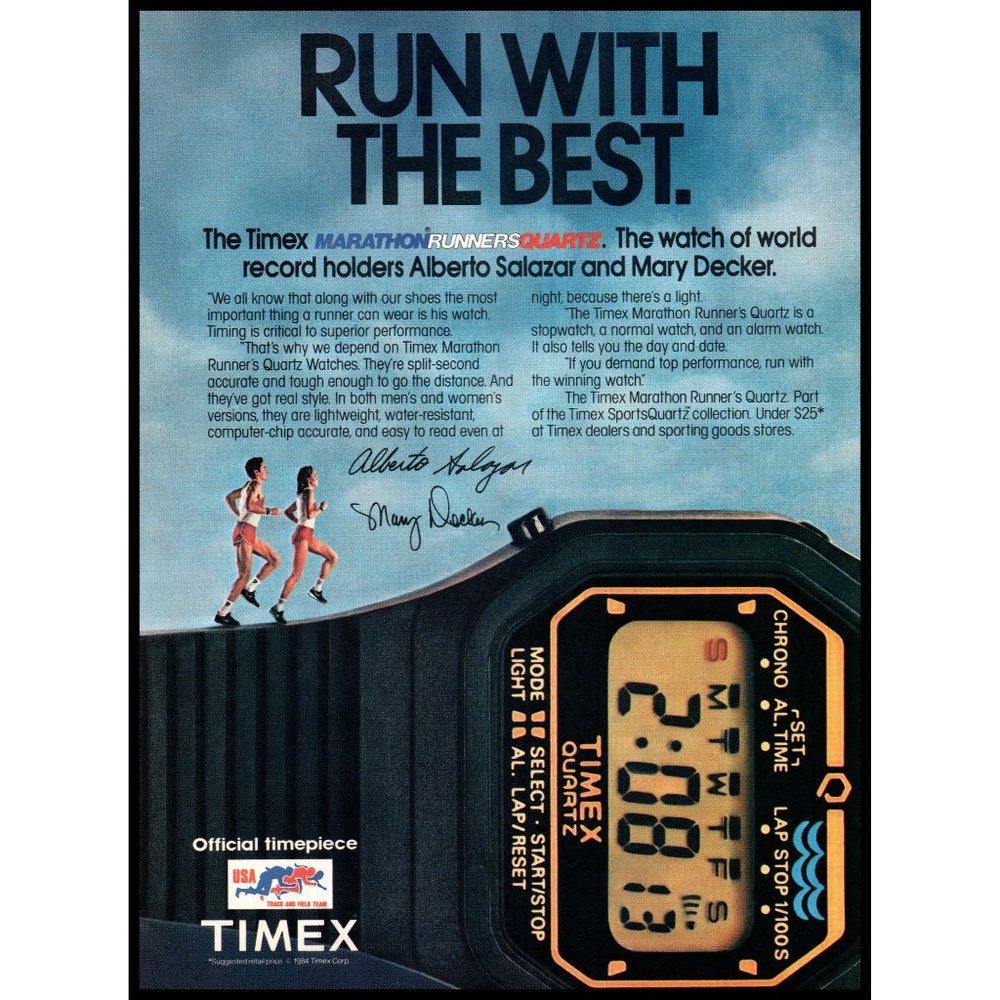 1984 Timex Marathon Runners Watch Vintage Print Ad US Track and Field Wall Art